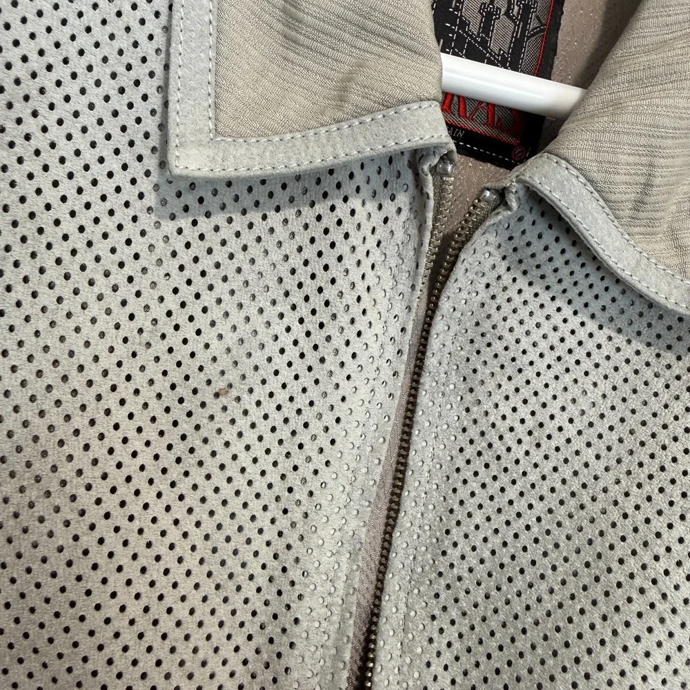 Torras 100% Silk Leather Jacket Mens (fits Large XL) Blue Gray Mesh‎ Zip Spain